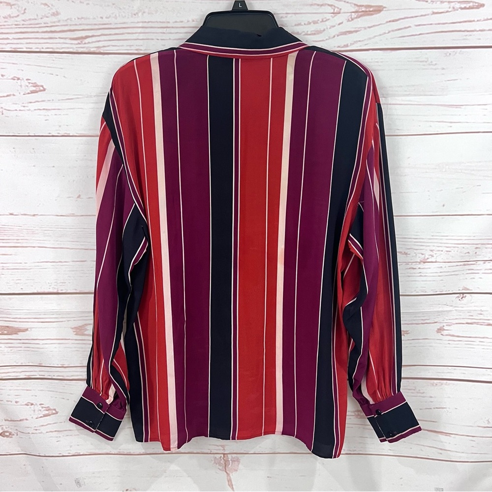 Vintage Y2K Burberry Striped Silk Button Front Collared Blouse - Picture 2 of 9